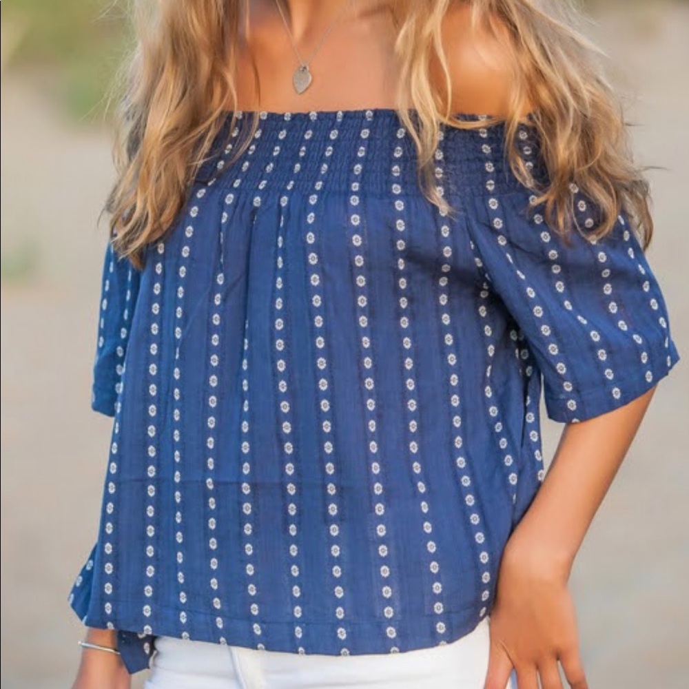 anthropologie off the shoulder shirt